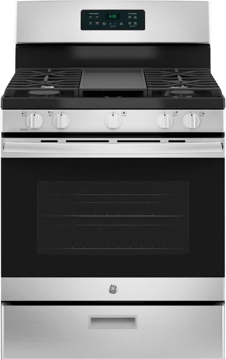 GE - 30 in. Wide 5 Burners 5.0 Cu. Ft. Freestanding Gas Range - Stainless Steel