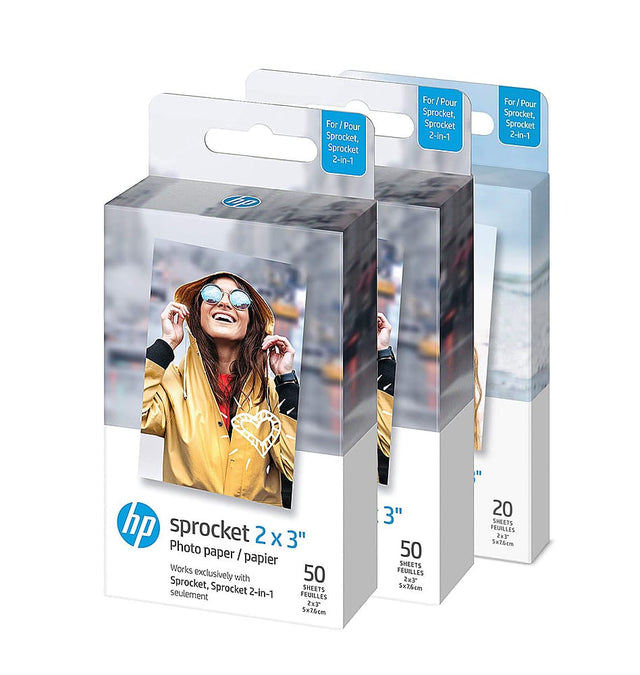 Front. HP - Sprocket 2" x 3" Premium Zink Sticky Backed Photo Paper Bundle - White.