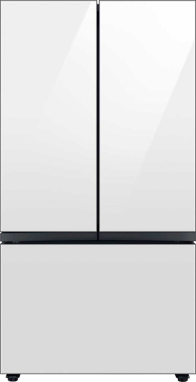 Front. Samsung - 36 in. Wide BESPOKE 30 cu. ft. 3-Door French Door Smart Refrigerator with Beverage Center - White Glass.