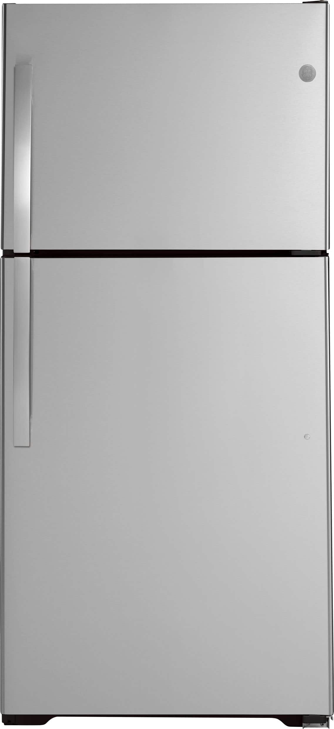GE - 33 in. Wide 21.9 Cu. Ft. Top-Freezer Refrigerator with Garage Ready Performance - Stainless Steel