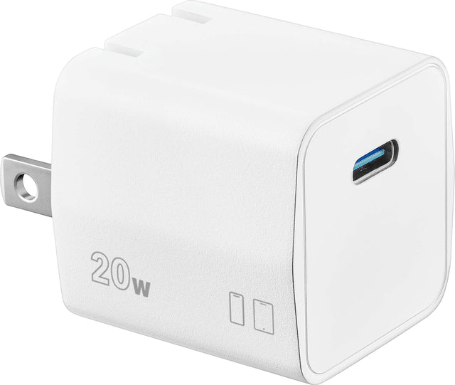Front. Insignia™ - 20W USB-C Fast Charger for iPhone 15/14/13/12/11/X/8 series, iPhone SE - White.