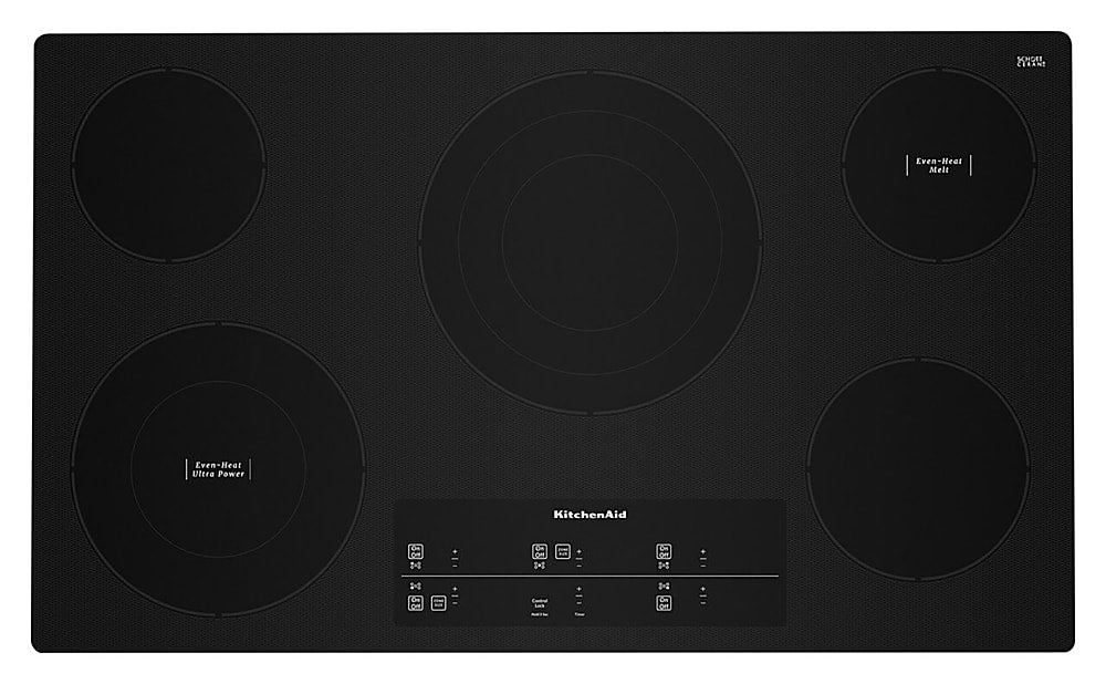 KitchenAid - 36 inch Wide 5 element Built-In Electric Cooktop with 10''/6'' Even-Heat Ultra Power Element with Simmer Setting - Black