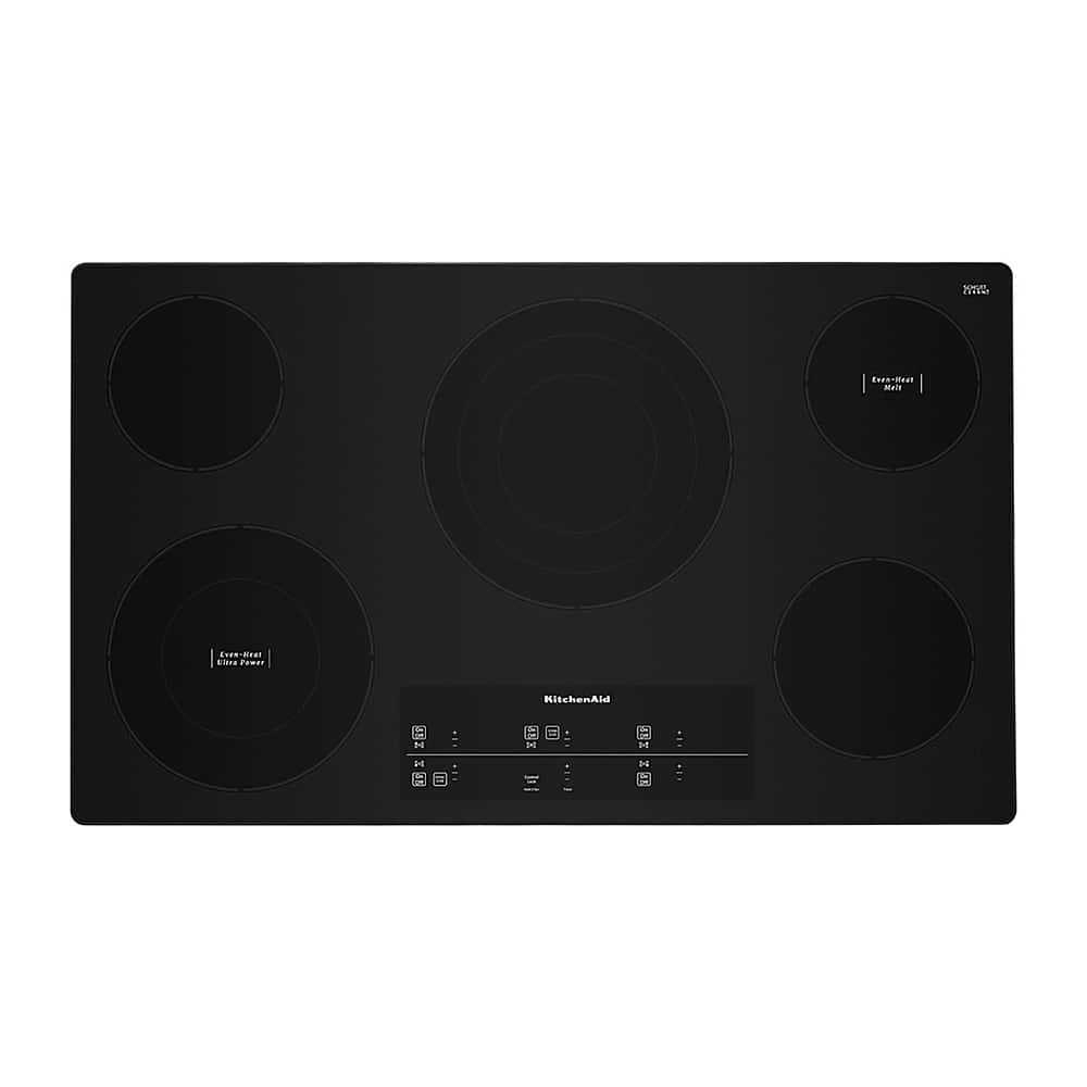 KitchenAid - 36 inch Wide 5 element Built-In Electric Cooktop with 10''/6'' Even-Heat Ultra Power Element with Simmer Setting - Black