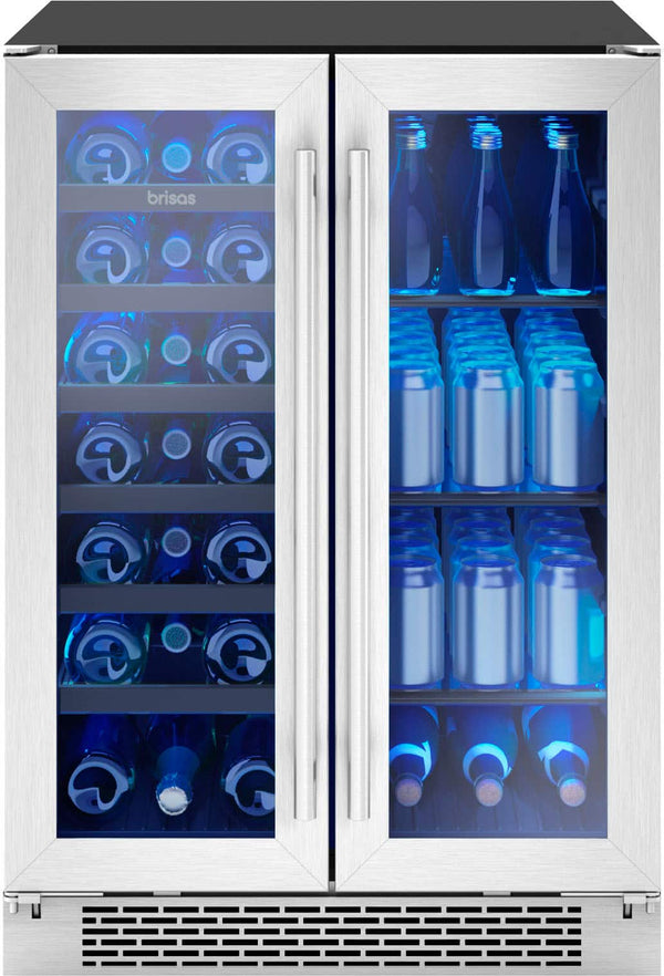 Zephyr - Brisas 24 in. 21-Bottle and 64-Can Built-In or Freestanding Dual Zone Wine and Beverage Cooler - Stainless Steel/Glass