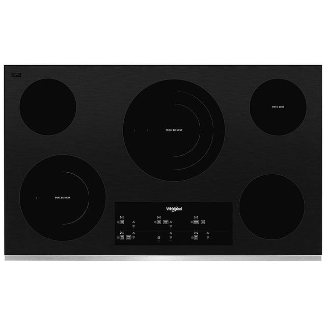 Front. Whirlpool - 36" Built-In Electric Cooktop with 5 Burners and FlexHeat Triple Radiant Element - Black Stainless Steel.