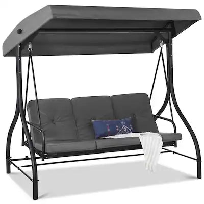 Best Choice Products - 3-Seat Outdoor Converting Canopy Swing Glider Patio Hammock w/ Removable Cushions