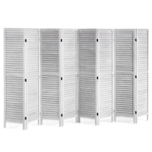 Front. VEVOR - Wood Room Divider, 8 Panel Wood Folding Privacy Screen, 66.9 Inches Tall Indoor Louvered Wooden Partition - White.
