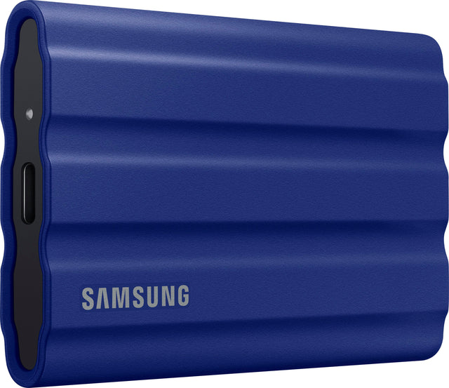 Front. Samsung - T7 Shield 2TB External USB 3.2 Gen 2 Rugged SSD IP65 Water Resistant - Blue.