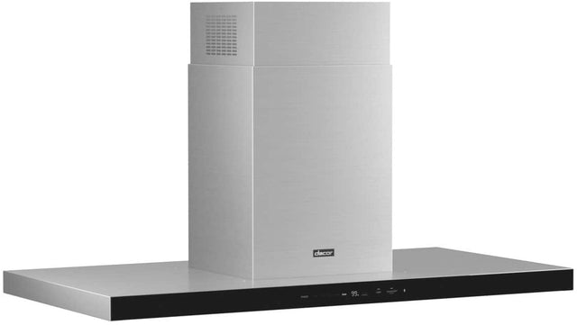 Angle. Dacor - 54" Externally Vented Island Range Hood with AutoConnect™ - Silver Stainless Steel.