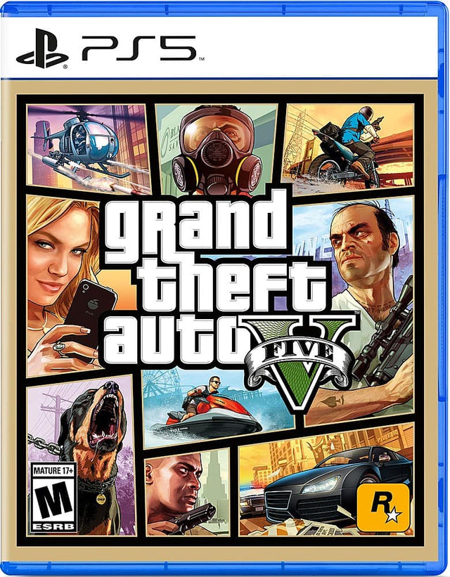 Grand Theft Auto V is a mature game rated 17+ by the ESRB. It is available on the PlayStation 5.