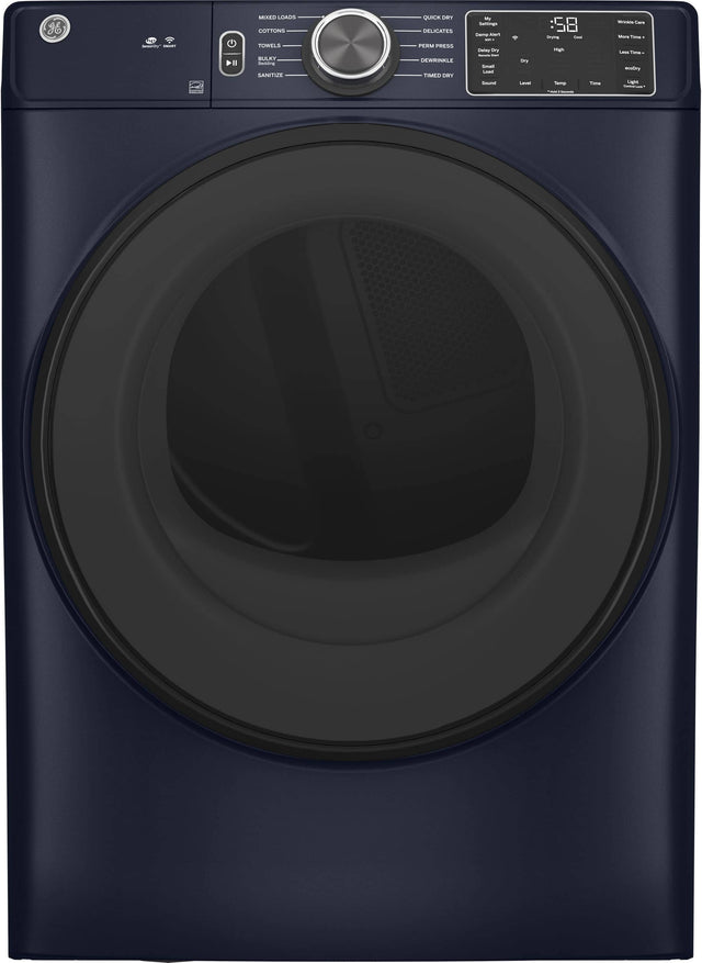 Front. GE - 7.6 Cu. Ft. Smart Gas Dryer with Sanitize Cycle - Sapphire Blue.