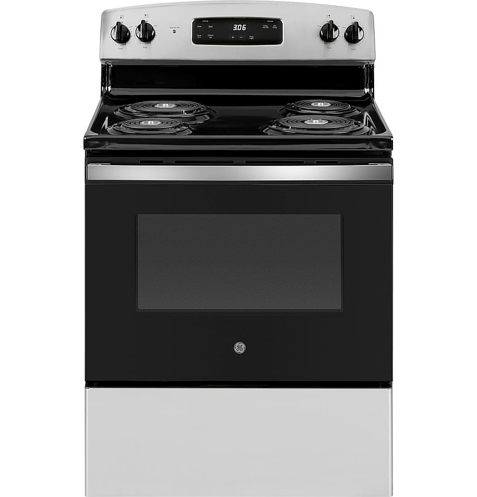 GE - 30 in. Wide 4 Elements 5.0 Cu. Ft. Freestanding Electric Range with Dual-Element Bake - Stainless Steel