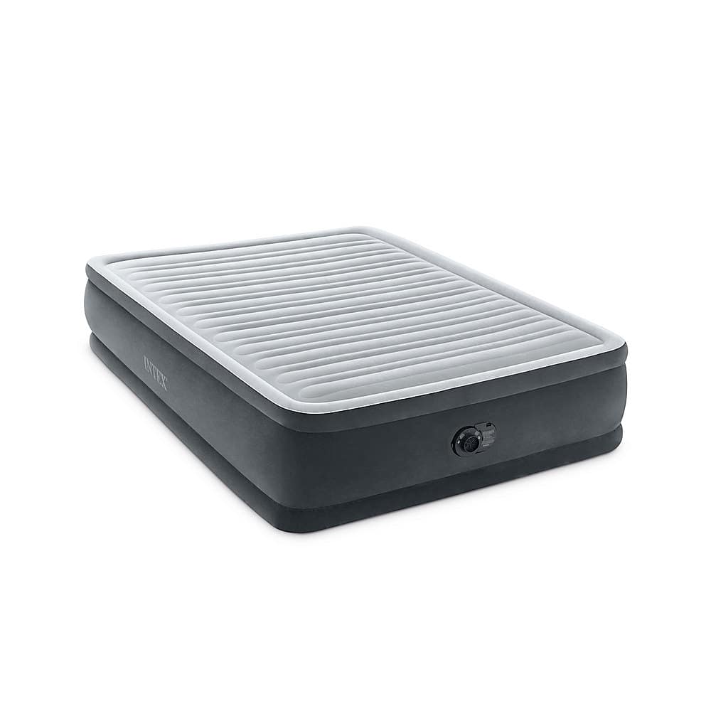 Intex - Elevated Dura Beam Fiber Tech Airbed with Built in Pump, Queen - Gray