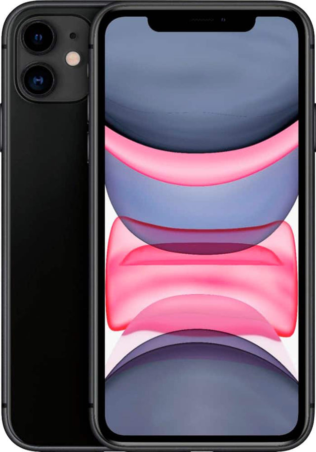 Front. Apple - Pre-Owned iPhone 11 64GB (Unlocked) - Black.