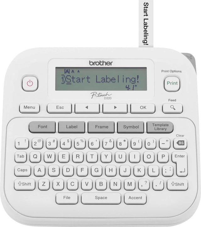 Front. Brother - P-touch PTD220 Label Printer - White.