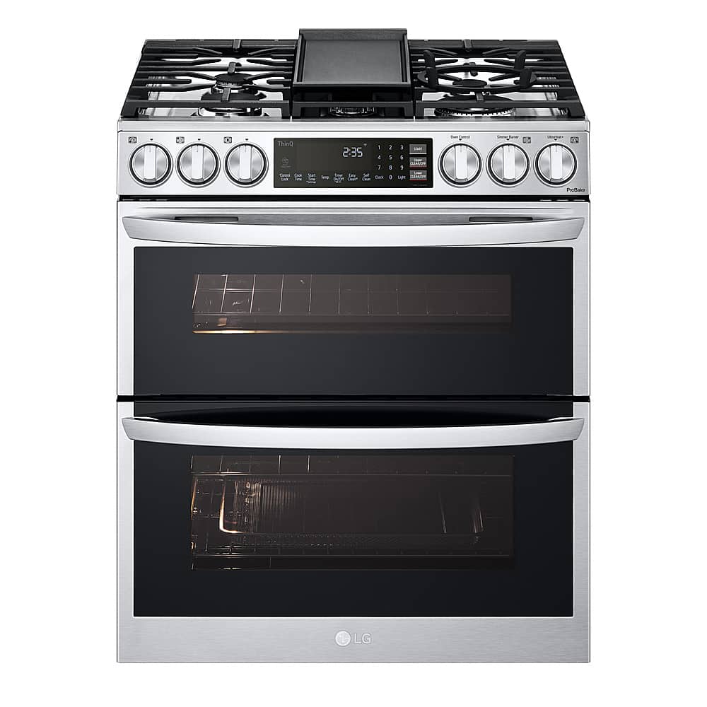 LG - 30-in Wide 6.9 Cu. Ft. Smart Slide-In Double Oven Gas True Convection Range with 5 Burners, EasyClean and InstaView - Stainless Steel