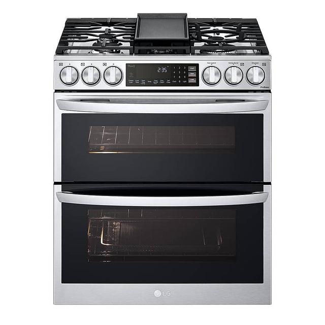 Front. LG - 6.9 Cu. Ft. Slide-In Double Oven Gas True Convection Range with EasyClean and InstaView - PrintProof Stainless Steel.