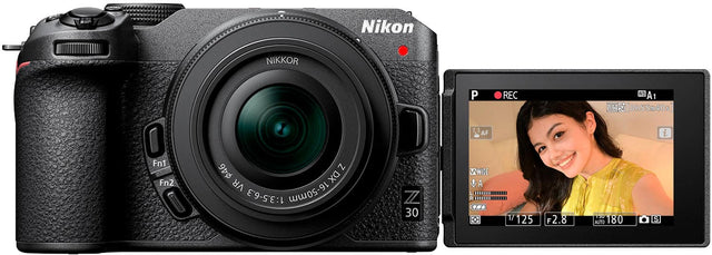 Front. Nikon - Z 30 4K Mirrorless Camera with NIKKOR Z DX 16-50mm f/3.5-6.3 VR Lens - Black.