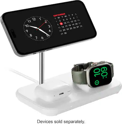 Best Buy essentials™ - 3-in-1 7.5W Magnetic Wireless Charger with Apple Watch Charger Holder for iPhone + Apple Watch + AirPods