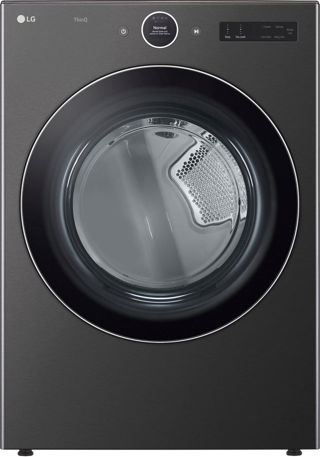 Front. LG - 7.4 Cu. Ft. Stackable Smart Gas Dryer with TurboSteam - Black Steel.