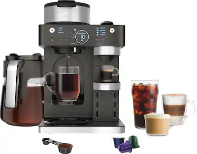 Ninja - Espresso & Coffee Barista System, Single Serve & Nespresso, with 12-Cup Carafe, 4 Styles with Ristretto