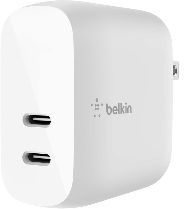 Front. Belkin - 40W Dual Port USB C Wall Charger - USB Type C Charger Fast Charging for Apple iPhone and Samsung - White.