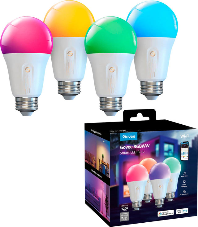 Front. Govee - Wi-Fi 1200LM RGBWW LED Bulb (4-Pack) - RGB.
