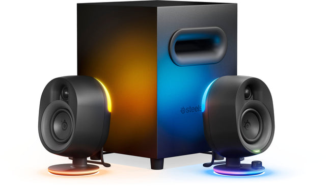 Front. SteelSeries - Arena 7 2.1 Bluetooth Gaming Speakers with RGB Lighting (3 Piece) - Black.