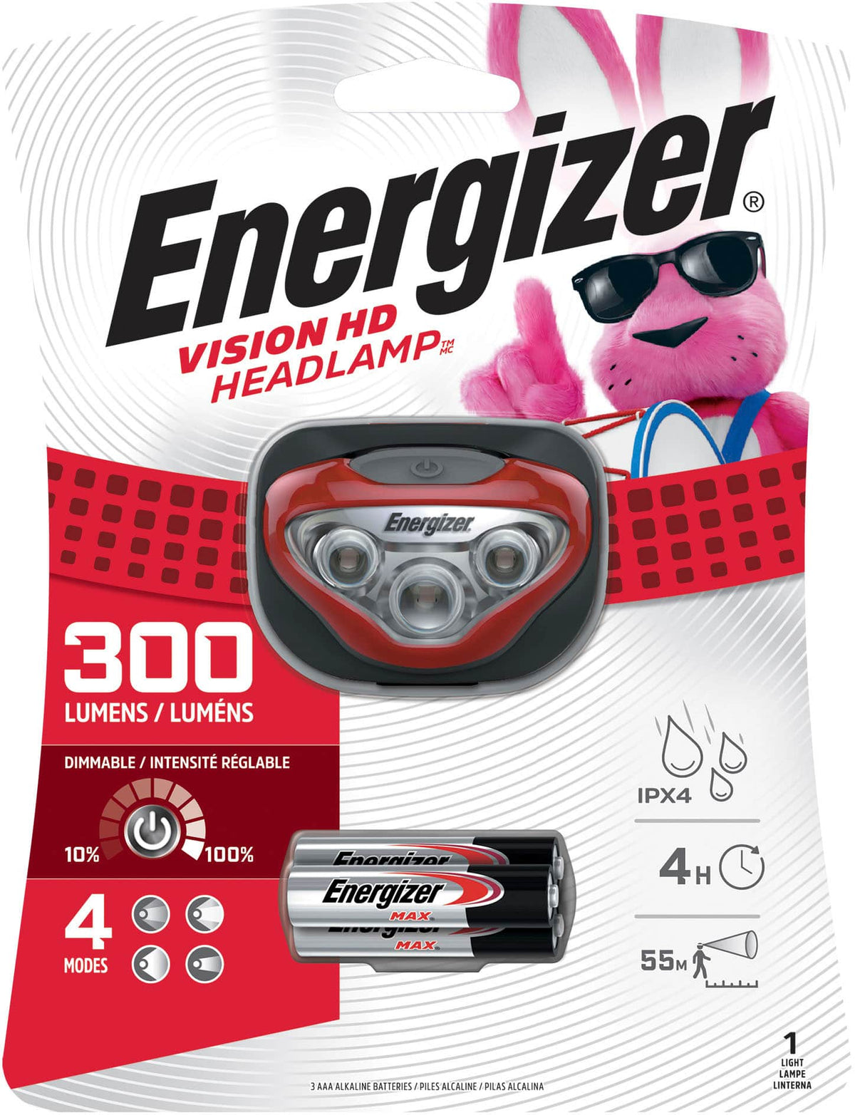 Energizer - Vision HD LED 300 Lumen Headlamp (Batteries included) - Red