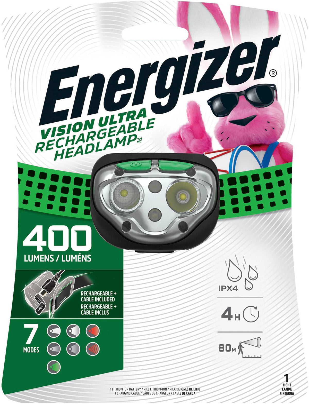 Energizer - Vision Ultra HD Rechargeable Headlamp (Includes USB Charging Cable) - Green