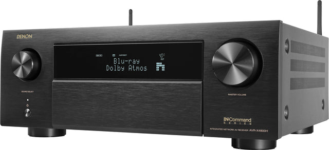 Front. Denon - AVR-X4800H (125W X 9) 9.4-Ch. with HEOS and Dolby Atmos 8K Ultra HD HDR Compatible AV Home Theater Receiver with Alexa - Black.