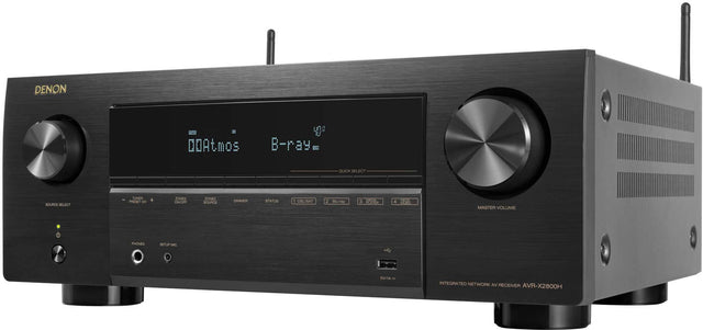 Front. Denon - AVR-X2800H (95W X 7) 7.2-Ch. with HEOS and Dolby Atmos 8K Ultra HD HDR Compatible AV Home Theater Receiver with Alexa - Black.