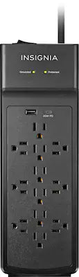 Insignia™ - 12-Outlet/1-USB-C/1-USB 3,600 Joules Surge Protector Strip
