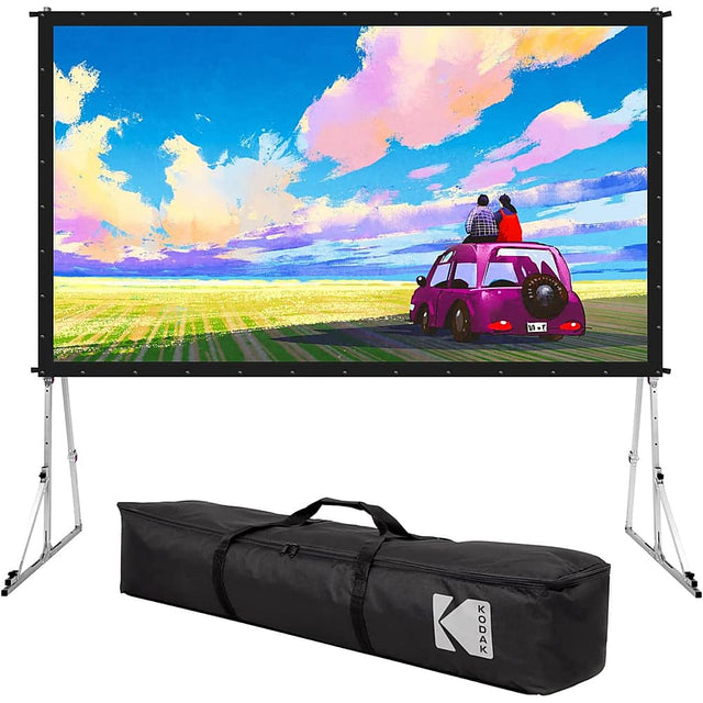 Front. Kodak - 120” Portable Dual Projector Screen w/ Stand & Carry Case, Front & Rear Projection for Indoor & Outdoor Movies - Gray.