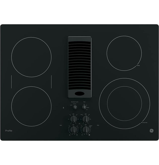 Front. GE Profile - 30" Built-In Downdraft Electric Cooktop with 4 Burners - Black.