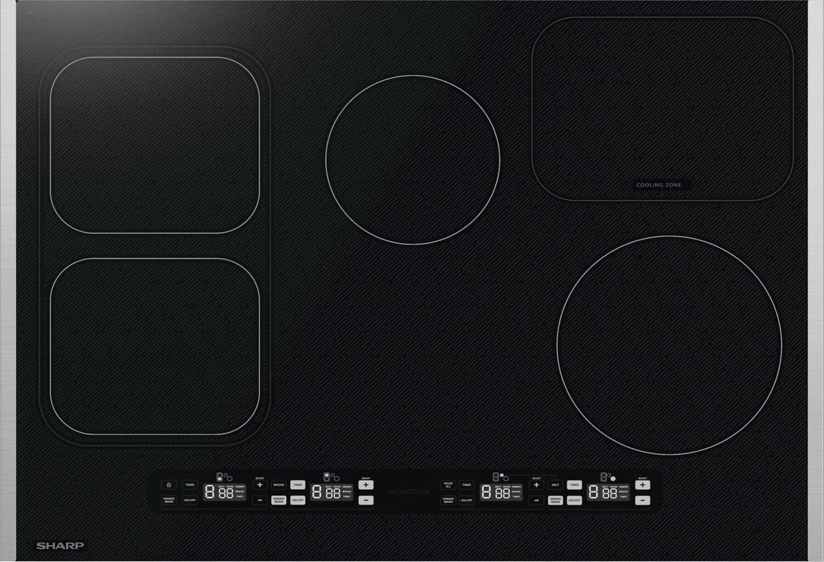 Sharp - 30 in. Wide 4 Element Built-In Induction Cooktop with Four Cooking Zones and Dedicated Timers, Side Accessories Included - Black
