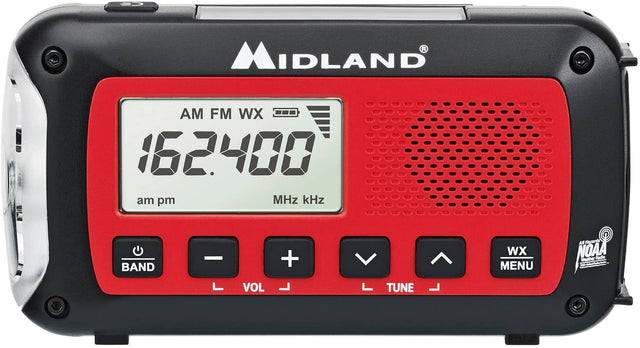 Front. Midland - Emergency Crank Weather Alert Radio - Red/Black.