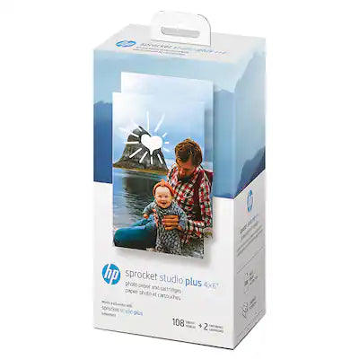HP - Sprocket Studio Plus Semi-Gloss Photo Paper 4x6 with 108 Sheets and 2 Cartridges