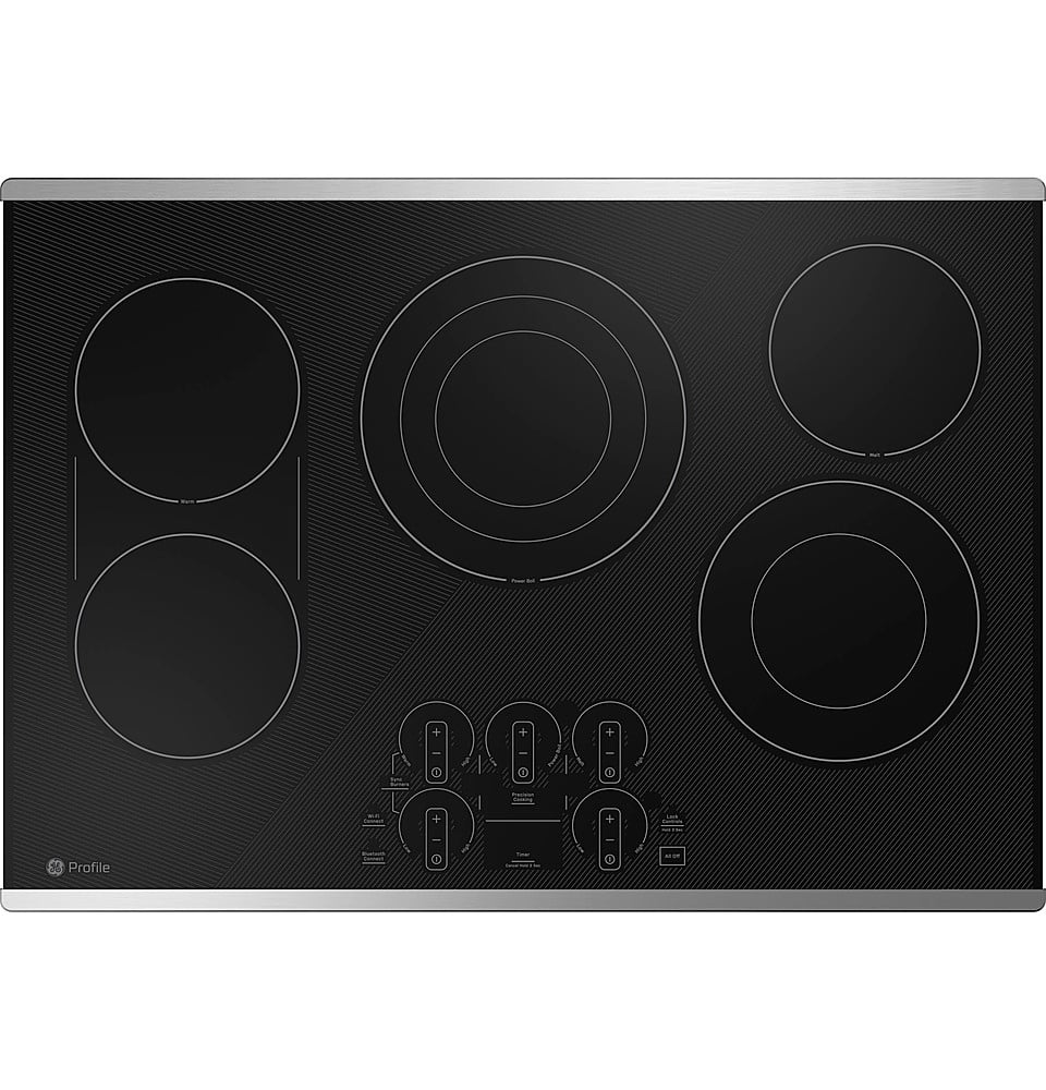GE Profile - 30 in. Wide 4 Element Electric Built-In Cooktop with Power Boil on Dual-Ring Element - Stainless Steel on Black
