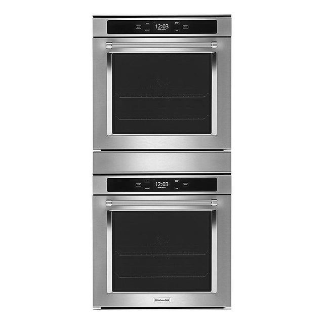 Front. KitchenAid - 24" Built-In Electric Convection Double Wall Oven with WiFi - Stainless Steel.