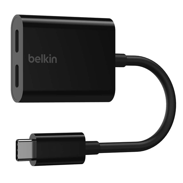 Front. Belkin - RockStar USB-C Audio + Charge Adapter, for iPad Pro, Galaxy, Note, Google Pixel, LG G6, Sony Xperia, OnePlus - Black.