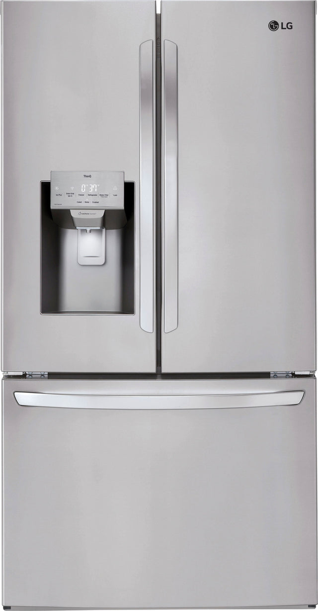 Front. LG - 27.7 Cu. Ft. French Door Smart Refrigerator with External Ice and Water - PrintProof Stainless Steel.
