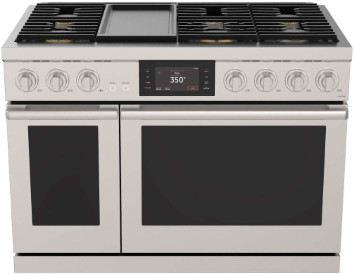 Dacor - 48 in. Wide 6 Burner Transitional 8.8 Cu. Ft. Slide-In Dual Fuel Four-Part Pure Convection Range with GreenClean - Silver Stainless Steel