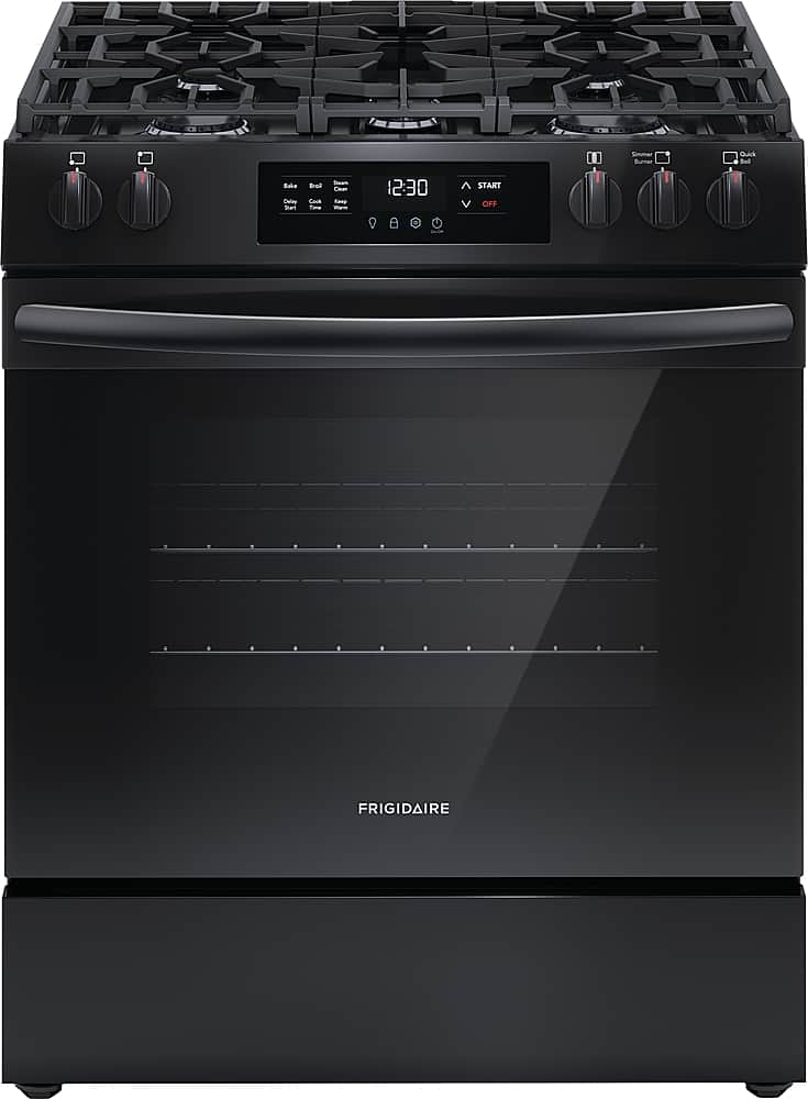 Frigidaire - 30 in. Wide 5 burners 5.1 Cu. Ft. Freestanding Gas Range with Quick Boil Burner - Black