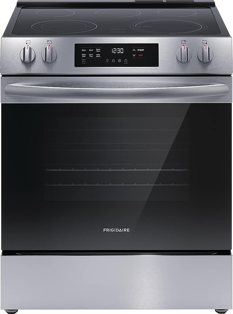Frigidaire - 30 in. Wide 5 elements 5.3 Cu. Ft. Freestanding Electric Range with Steam-cleaning and EvenTemp - Stainless Steel