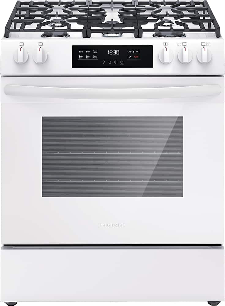 Frigidaire - 30 in. Wide 5 burners 5.1 Cu. Ft. Freestanding Gas Range with Quick Boil Burner - White