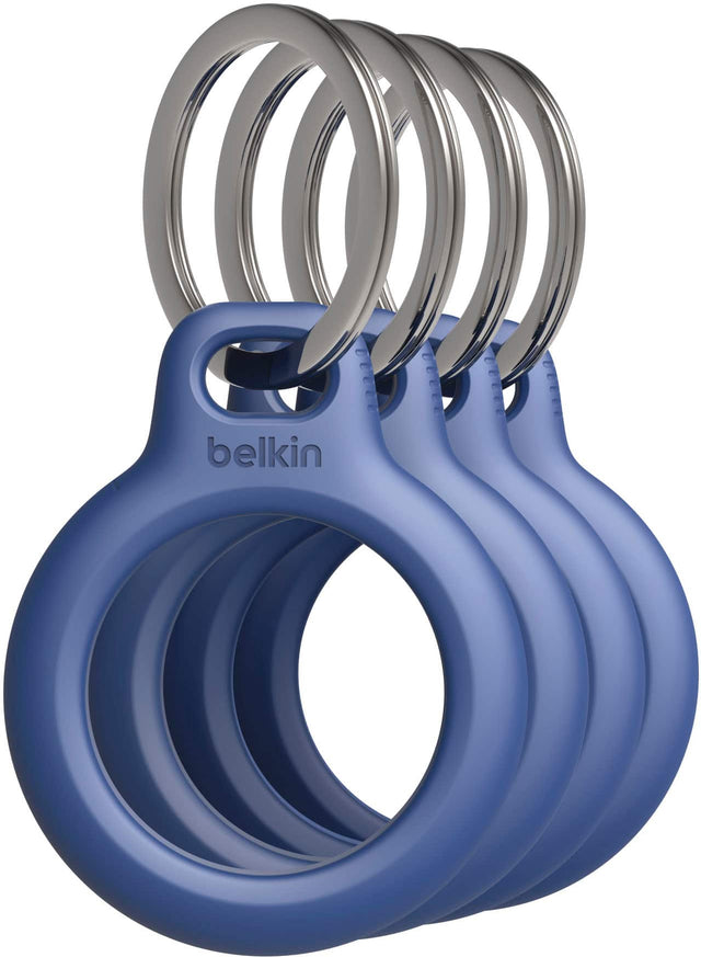 Angle. Belkin - Secure holder with Key Ring, Scratch Resistant, Protective AirTag Keychain for Apple AirTag - 4-Pack - Blue.