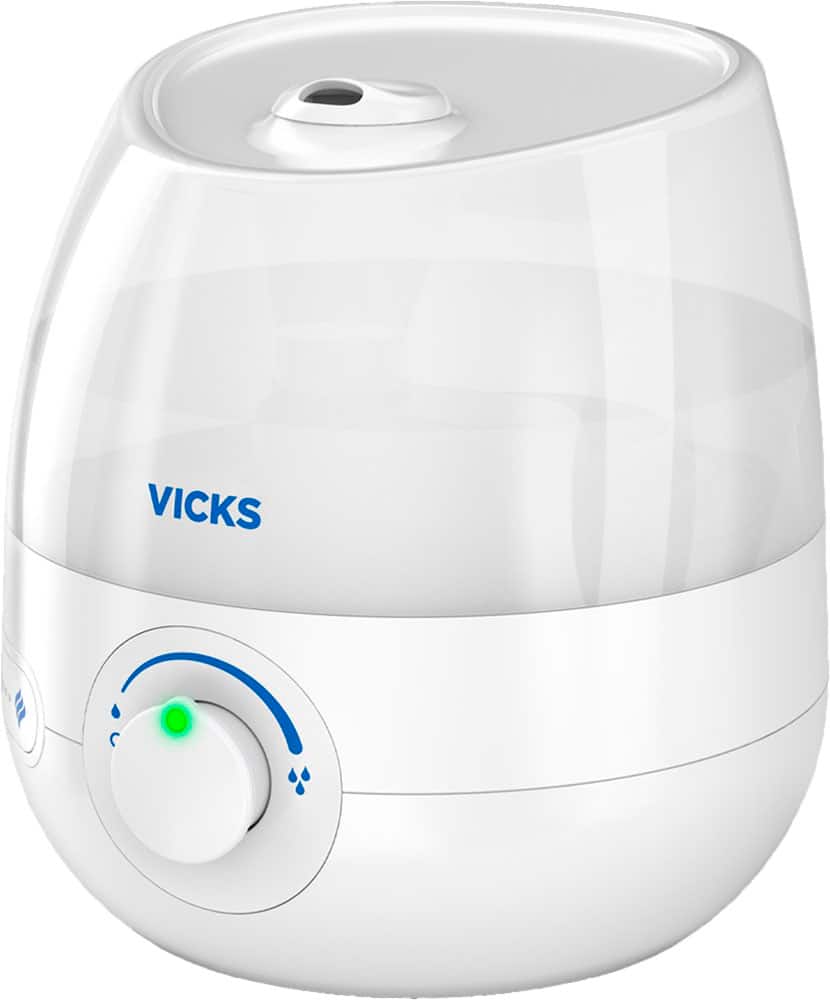 Mini Filter Free Cool Mist Humidifier, Small Room – Variable Mist Control – Works with Vicks VapoPads - White