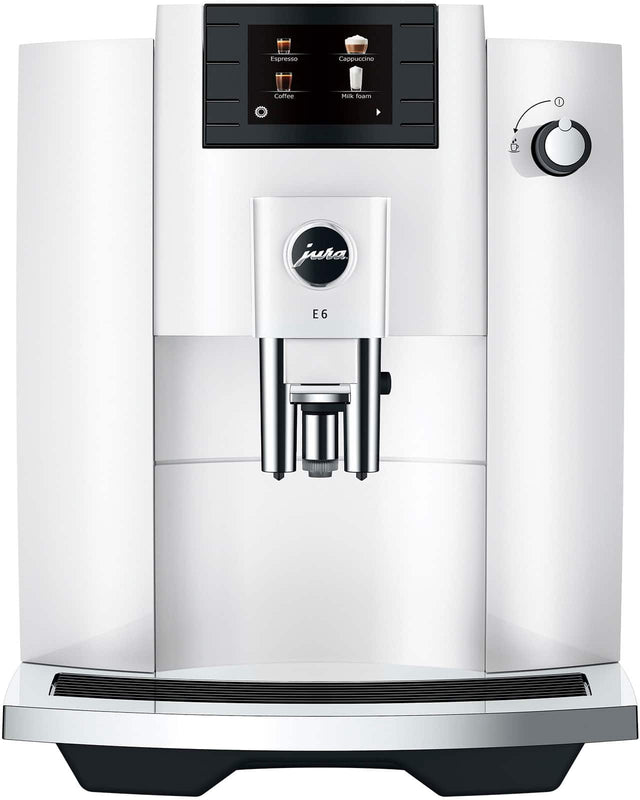 Front. Jura - E6  Espresso Machine with Easy Cappuccino Function - Piano White.