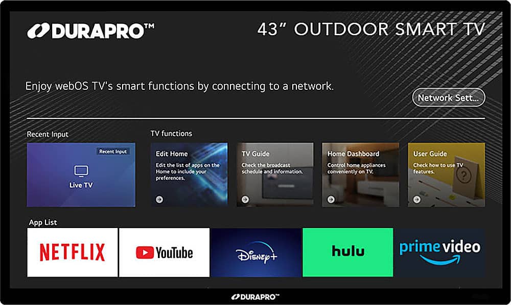DuraPro - 43" Class Partial Sun Smart Series LED 4K UHD webOS Impact-Resistant Waterproof Smart Outdoor TV with Mount (2025)